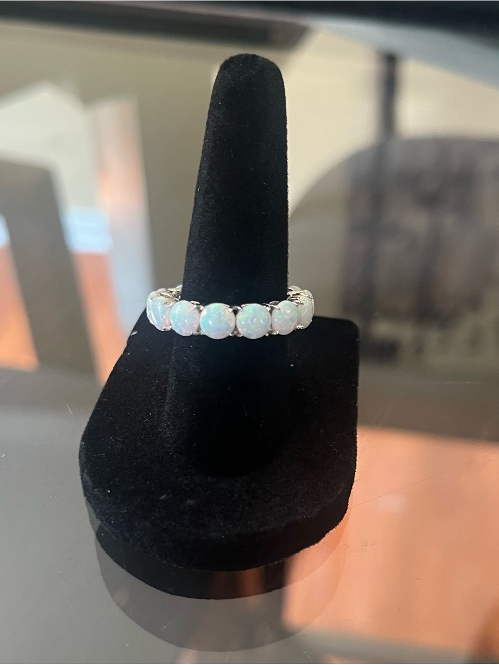 Opal Eternity Band Ring - White Opal Silver